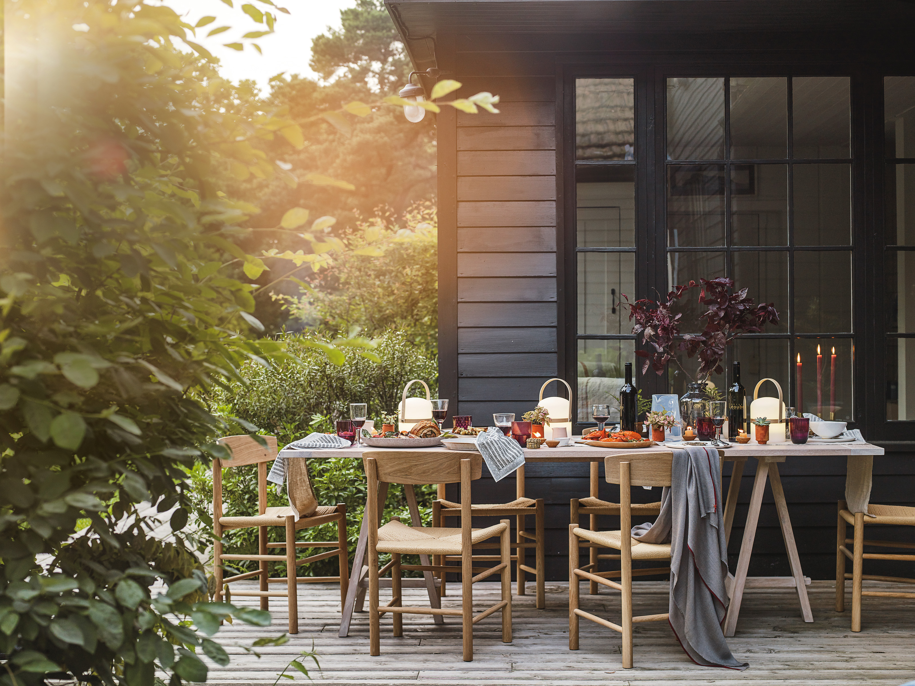 outdoor dining area on a covered deck