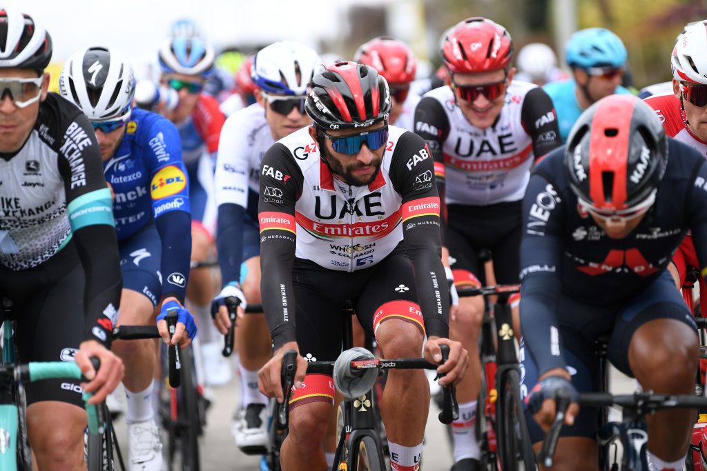 HARELBEKE BELGIUM MARCH 26 Fernando Gaviria Rendon of Colombia and UAE Team Emirates during the 64th E3 Saxo Bank Classic 2021 a 2039km race from Harelbeke to Harelbeke E3SaxobankClassic on March 26 2021 in Harelbeke Belgium Photo by Tim de WaeleGetty Images