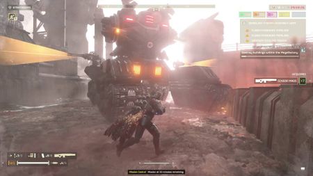 Helldivers 2 helldiver running up to Vox Engine