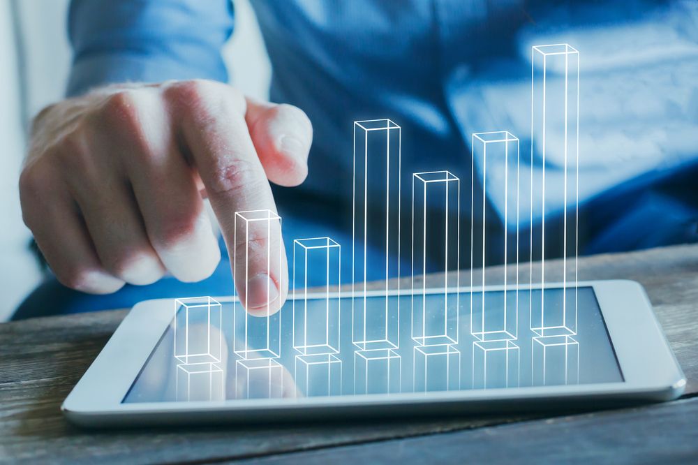 3D graph emerging from a tablet display