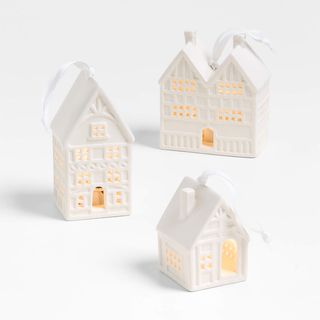 White Ceramic Cottage Christmas Ornament