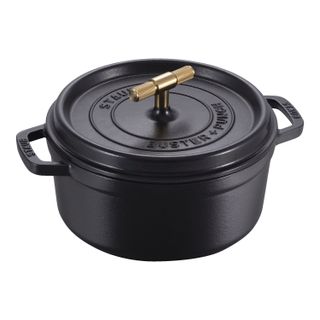 Staub Cast Iron - Round Cocottes 4 Qt, Round, Cocotte Brass Finish, Black Matte