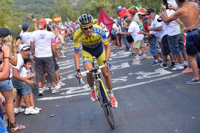 Oliver Zaugg (Tinkoff - Saxo) rides solo before being caught by stage winner Ryder Hesjedal