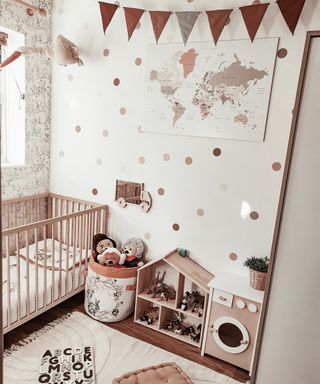 Gender neutral nursery ideas: Reusable chocolate and neutral polka dot fabric wall stickers by Stickers4Walls