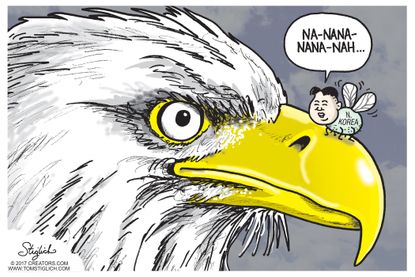 Political cartoon U.S. North Korea nuclear crisis Kim Jong Un