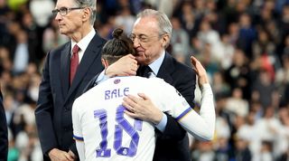 Real Madrid president Florentino Perez embraces Gareth Bale after the Champions League final win over Liverpool in Paris.