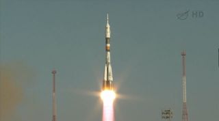A Russian Soyuz rocket launches the Soyuz TMA-06M space capsule into orbit carrying three new members of the International Space Station's Expedition 33 crew on Oct. 23, 2012. The Soyuz launched from Baikonur Cosmodrome, Kazakhstan, and carried American a