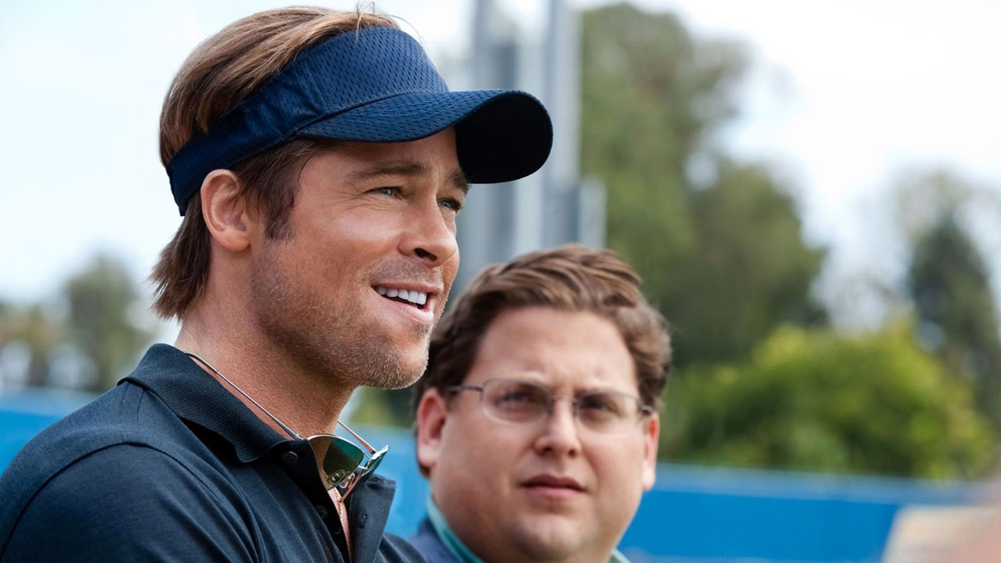 (L to R) Brad Pitt as Billy Beane and Jonah Hill as Peter Brand in Moneyball, one of the best Netflix movies