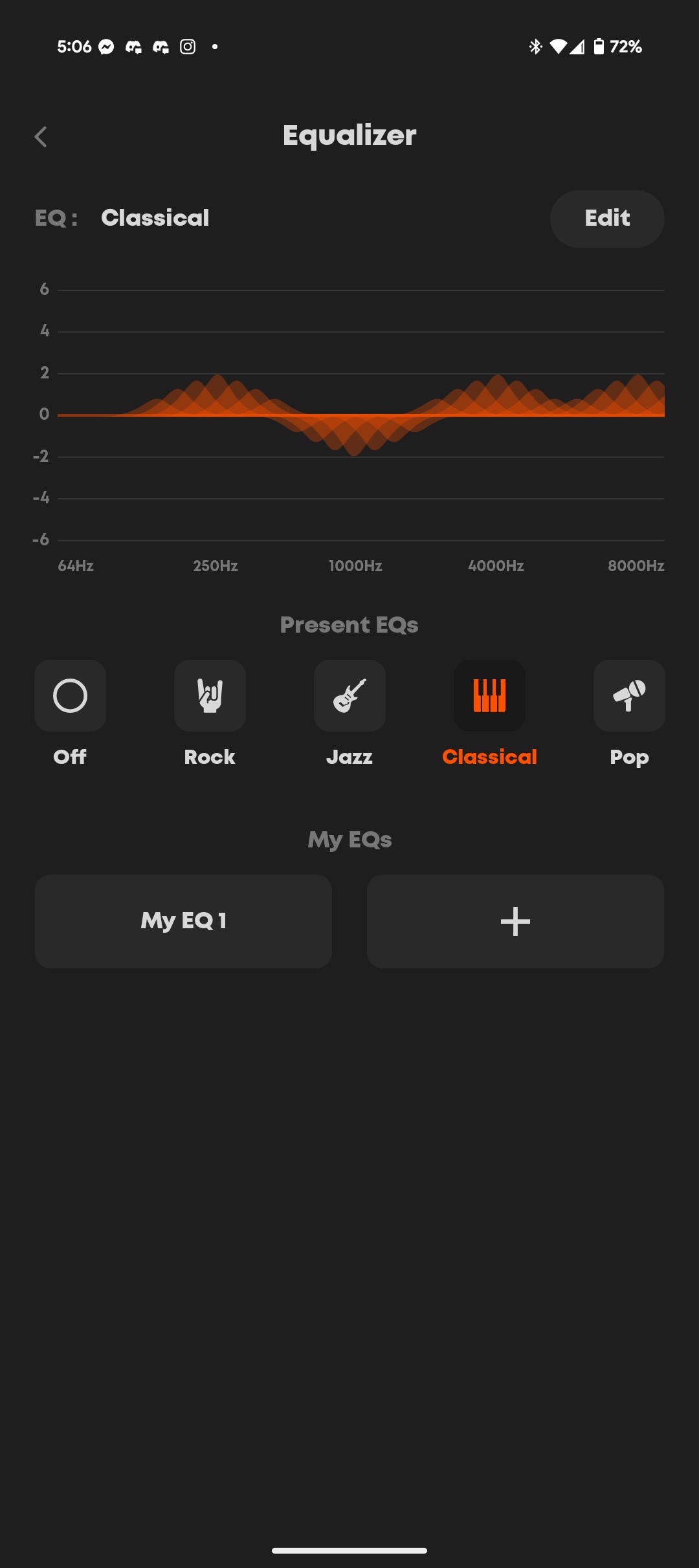 Screenshot of Beyerdynamic app EQ presets