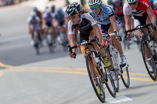 Lex Albrecht (Optum) leads the chase on the front of the women's race.