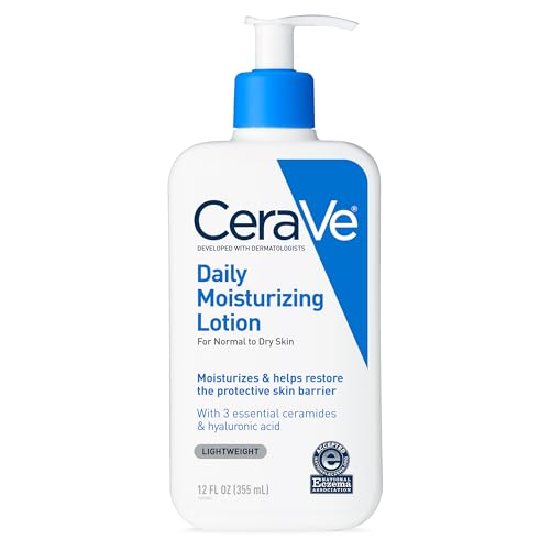 Cerave Daily Moisturizing Lotion for Dry Skin, Body Lotion &amp;amp; Face Moisturizer With Hyaluronic Acid and Ceramides, Daily Moisturizer, Fragrance Free, Oil-Free, 12 Ounce