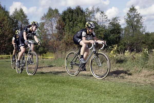 Christina Tamilio (LadiesFirst Racing) sets the pace for two of her teammates.