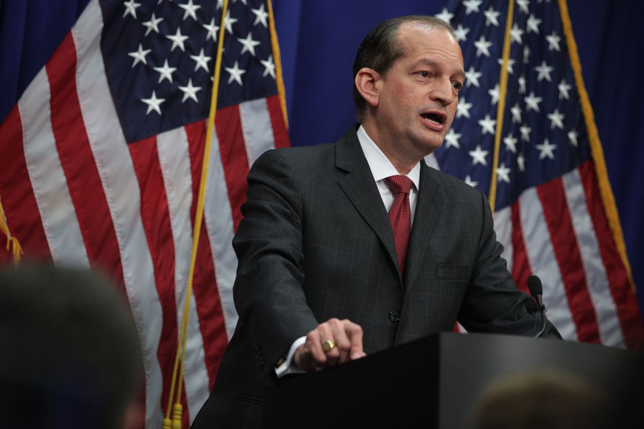 Alexander Acosta at a press conference