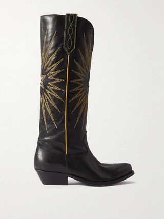 Wish Star Embroidered Distressed Leather Cowboy Boots