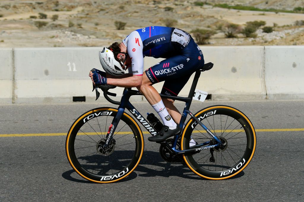 MUSCAT OMAN FEBRUARY 13 Mauro Schmid of Switzerland and Team QuickStep Alpha Vinyl competes in the breakaway during the 11th Tour Of Oman 2022 Stage 4 a 1195km stage from Al Sifah to Mucat TourofOman on February 13 2022 in Muscat Oman Photo by Dario BelingheriGetty Images
