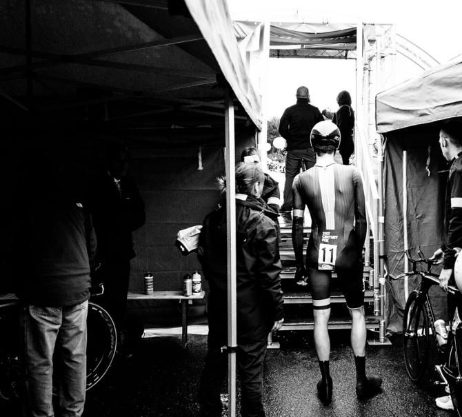 Bradley Wiggins waits his turn in the start house.