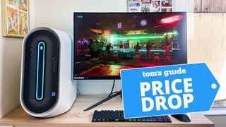 Alienware Aurora R13 shown next to monitor, keyboard, and mouse