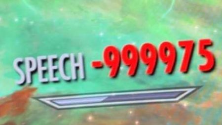 Skyrim menu showing -999975 Speech