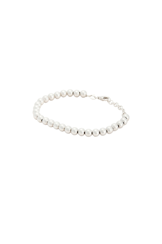 Stone and Strand Silver Ball Bracelet