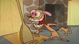 Ren looking menacingly at an oar on Ren and Stimpy