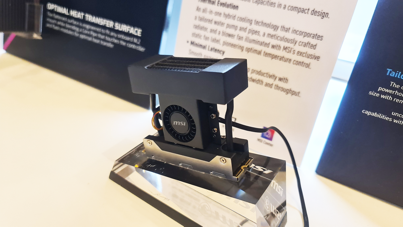 MSI's new liquid-cooled PCIe 5.0 SSD at CES 2024.