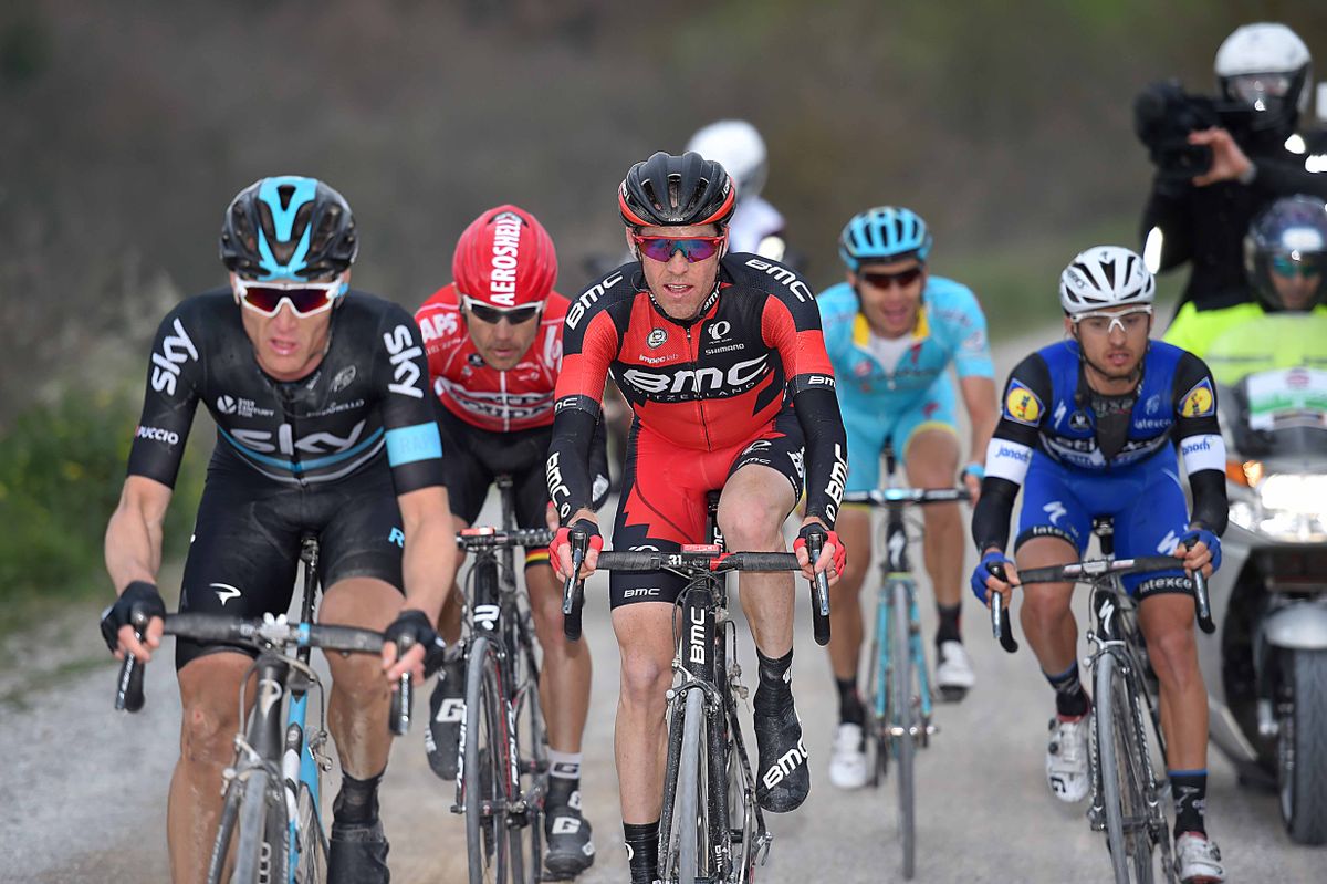 Brent Bookwalter (BMC) in the breakaway in Strade Bianche
