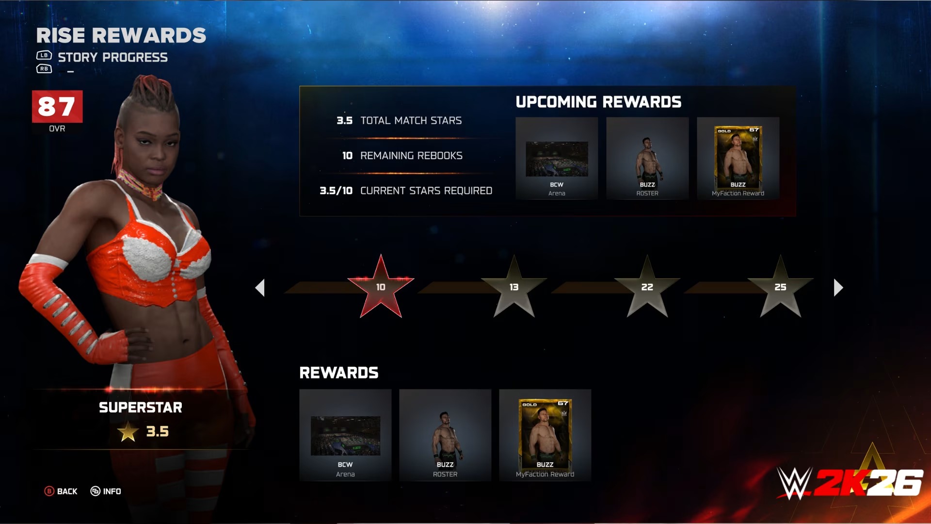 In-Game screenshot of the reworked Rise Matches in WWE 2K26's MyRise mode.