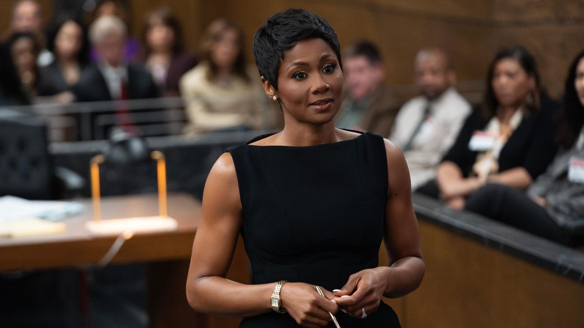 Emayatzy Corinealdi as Jacqueline &quot;Jax&quot; Stewart (left) fighting another case in Reasonable Doubt season 2