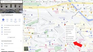 En pil, der peger på Mål afstand på Google Maps