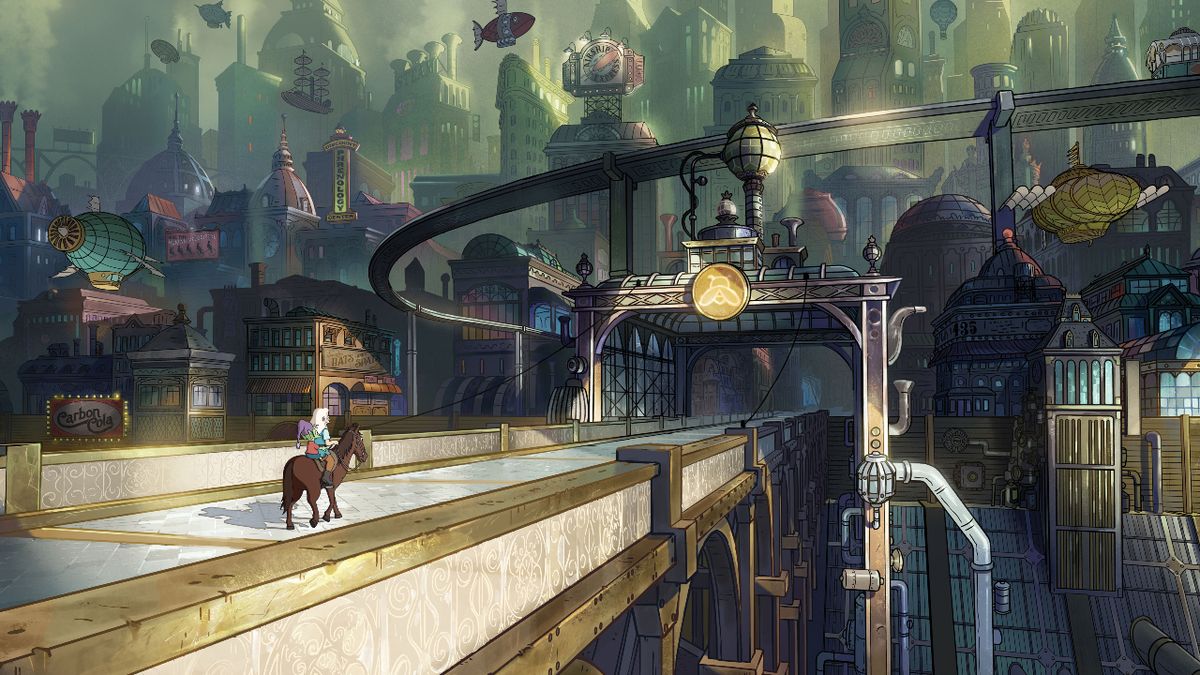 Bean and Elfo ride into Steamland in Disenchantment season 3.