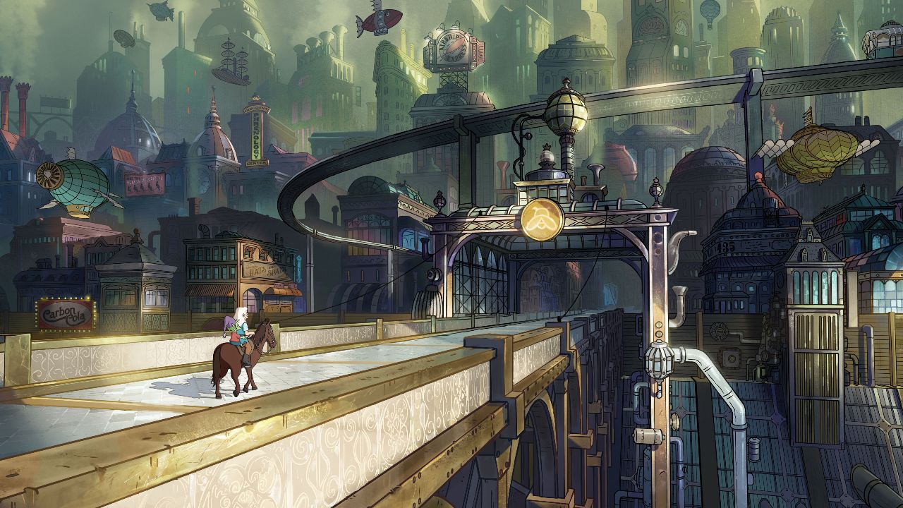 Bean and Elfo ride into Steamland in Disenchantment season 3.
