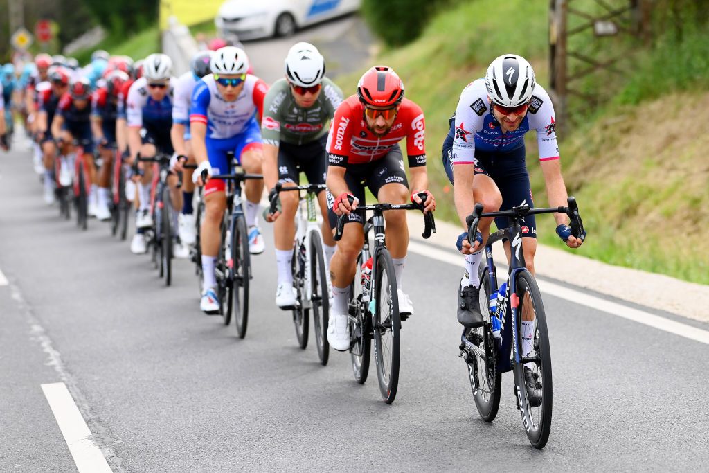 BALATONFURED HUNGARY MAY 08 Pieter Serry of Belgium and Team QuickStep Alpha Vinyl leads the peloton during the 105th Giro dItalia 2022 Stage 3 a 201km stage from Kaposvr to Balatonfred Giro WorldTour on May 08 2022 in Balatonfured Hungary Photo by Tim de WaeleGetty Images