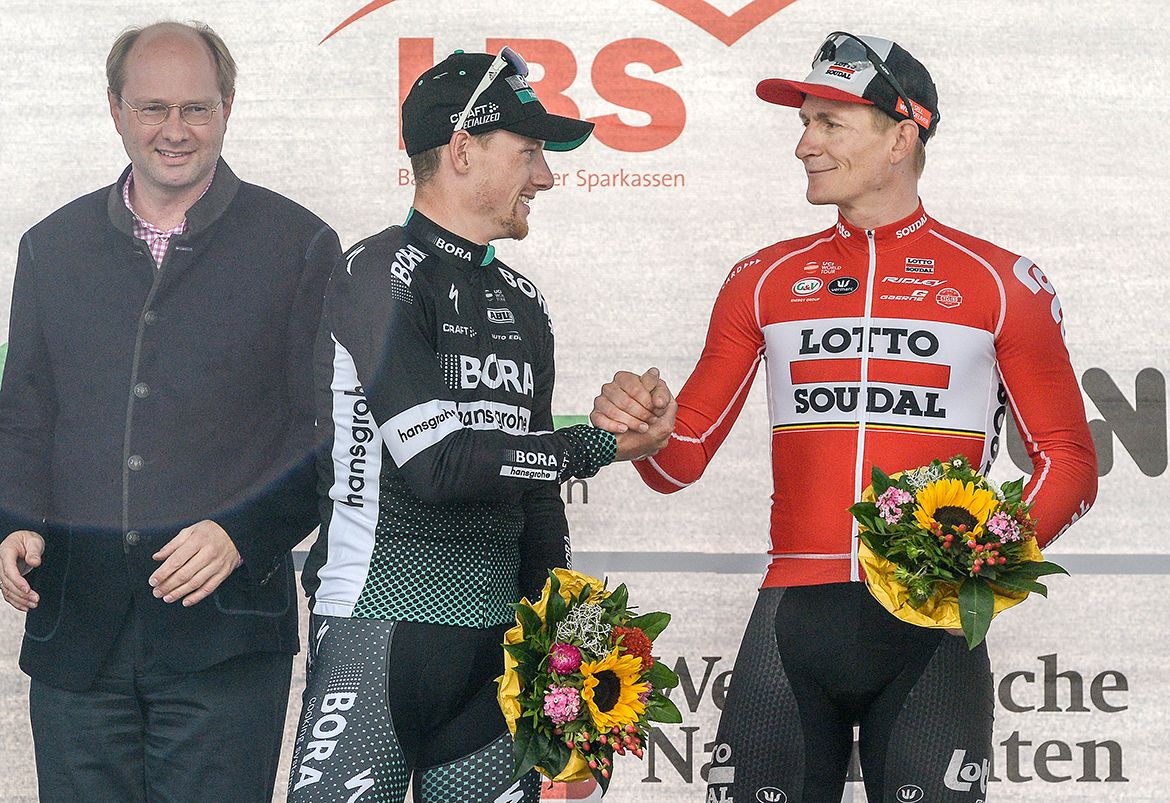 Sam Bennett and Andre Greipel on the podium