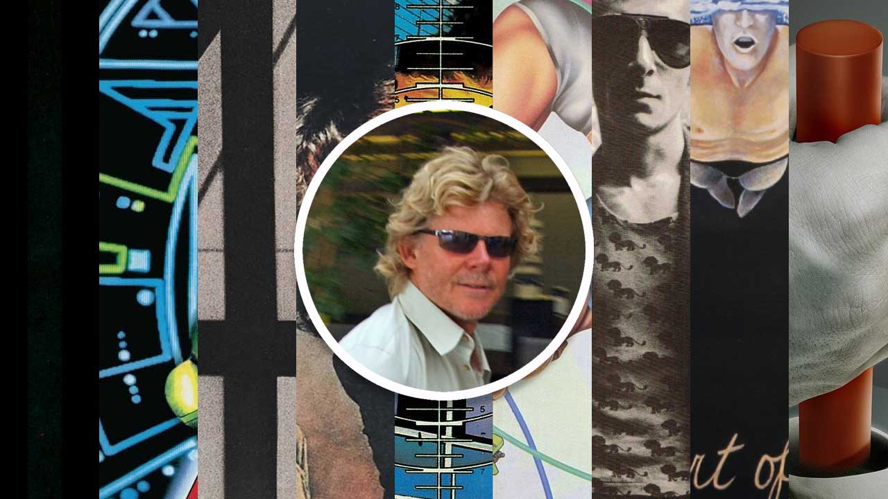 Mutt Lange (inset) with sections of cover artwork from nine Mutt Lange-produced albums