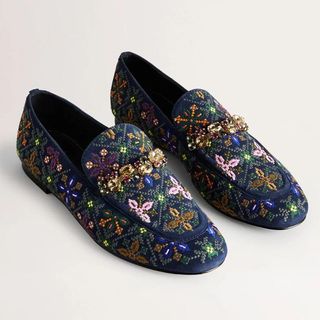 embellished trim tapestry loafers