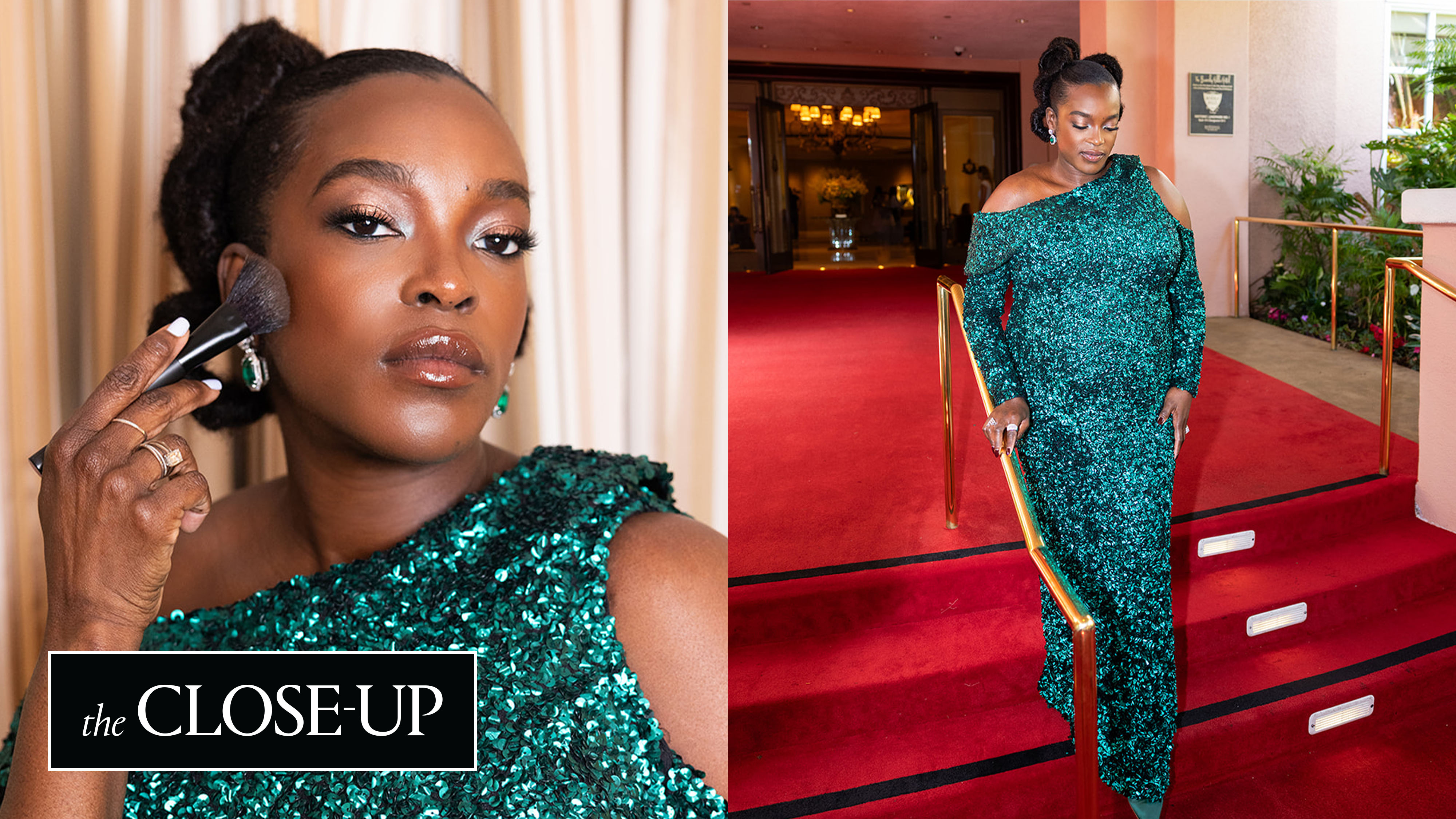 Wunmi Mosaku gets ready for the 2026 Oscars red carpet in a Louis Vuitton dress