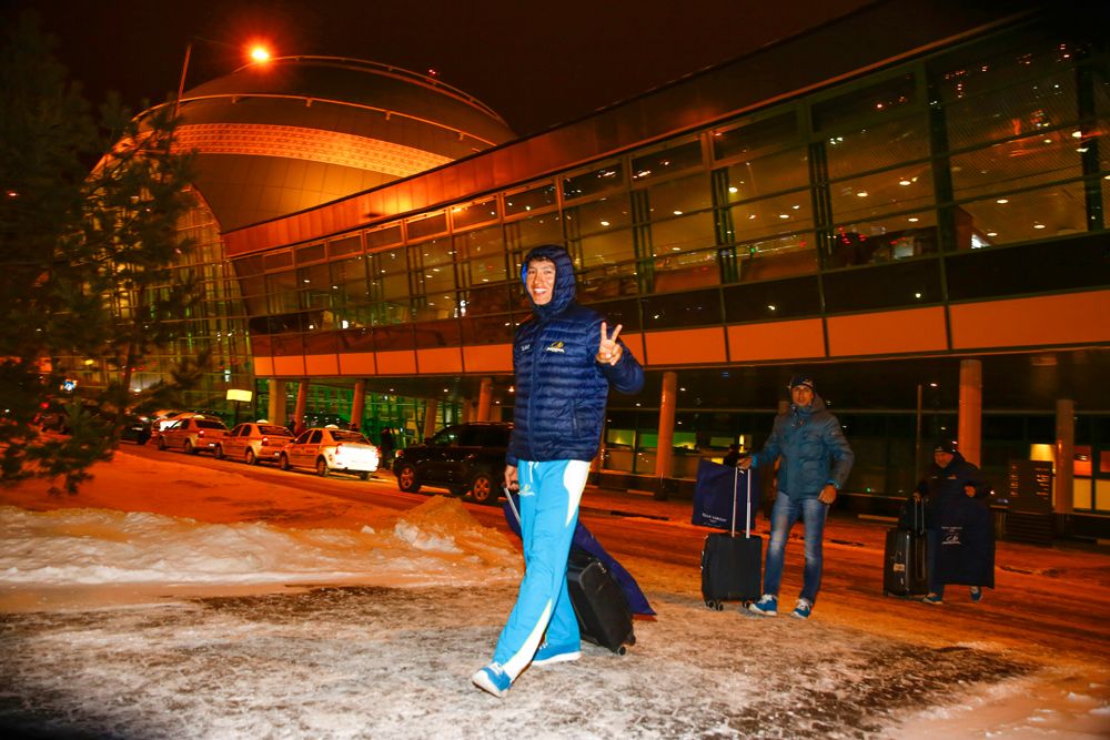 The Astana riders arrive for their team presentation