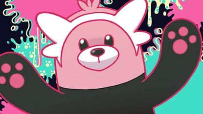 Pokemon card art of pink and black bear Bewear