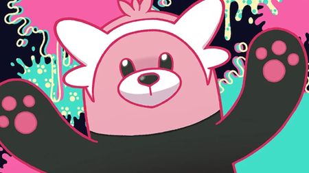 Pokemon card art of pink and black bear Bewear