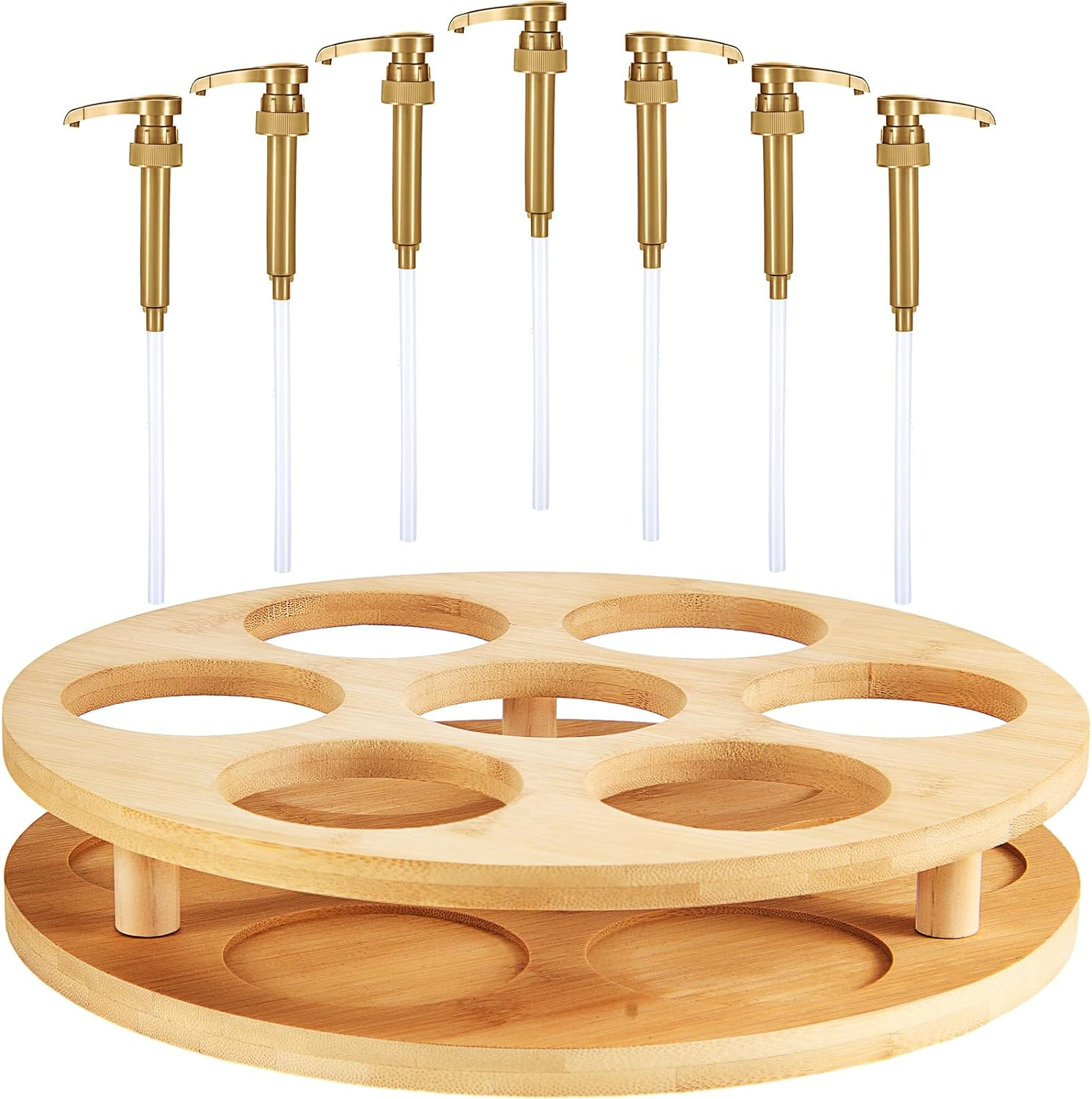 wooden lazy susan for coffee syrups