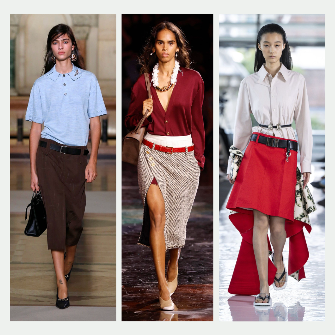 ss26 workwear trend drop waist skirts - Tory Burch, Chanel, Toga