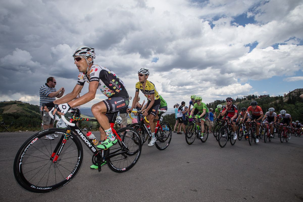 Angus Morton (Jelly Belly) on the front of the race with his brother Lachlan Morton