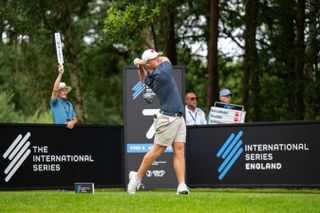 Caleb Surratt hits a tee shot at the International Series England