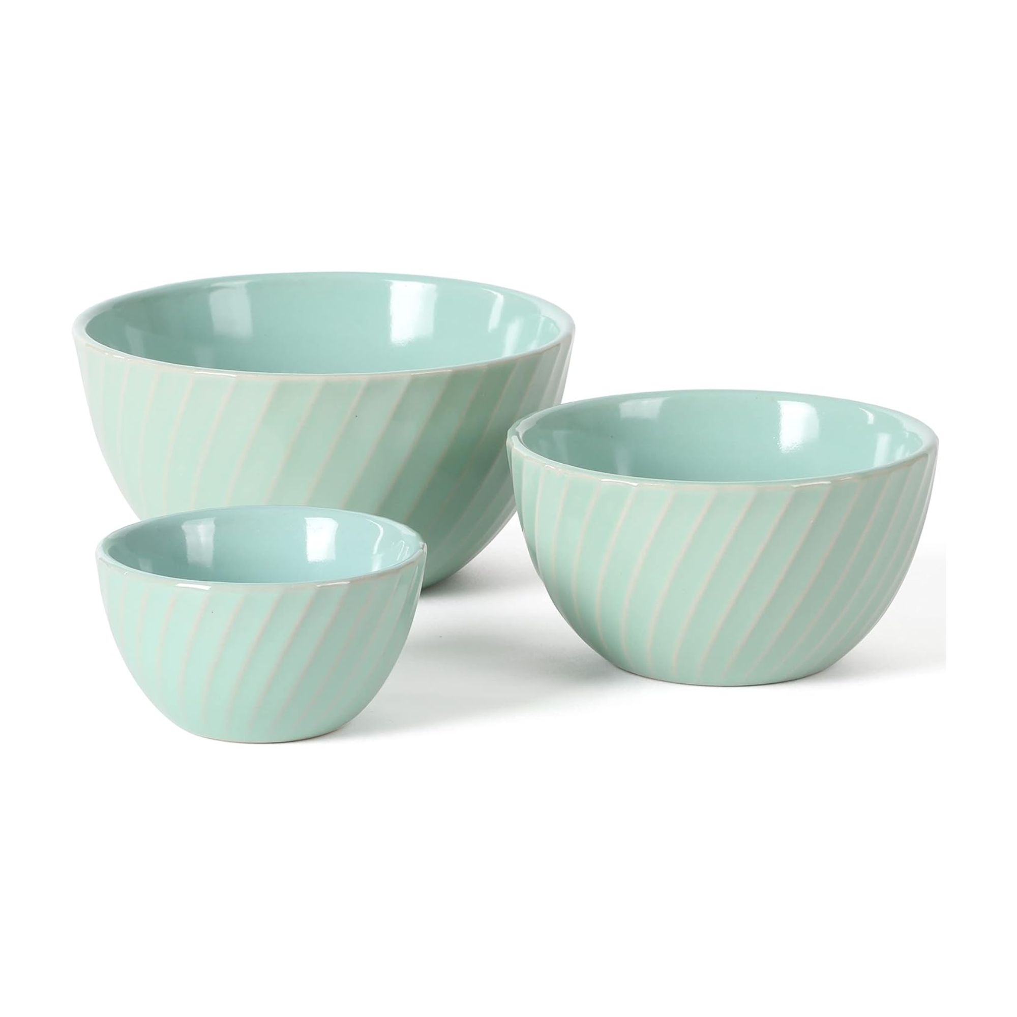 Mint green ribbed mixing bowls, set of three