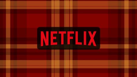 Netflix logo on red plaid background