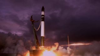 A Rocket Lab Electron rocket lifts off from New Zealand on the "Don't Stop Me Now" mission on June 13, 2020.