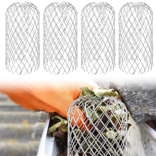 Aluminum Gutter Guards, 4pcs Gutter Downspout Guard, Aluminum Down Pipe Filter Mesh Expandable Leaf Strainer, Gutter Sieve Down Pipe Covers for Keeps Gutter Clear