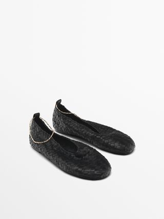 Massimo Dutti, Braided Ballet Flats with Ankle Strap