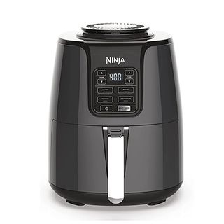 Black ninja air fryer with one pull out drawer.