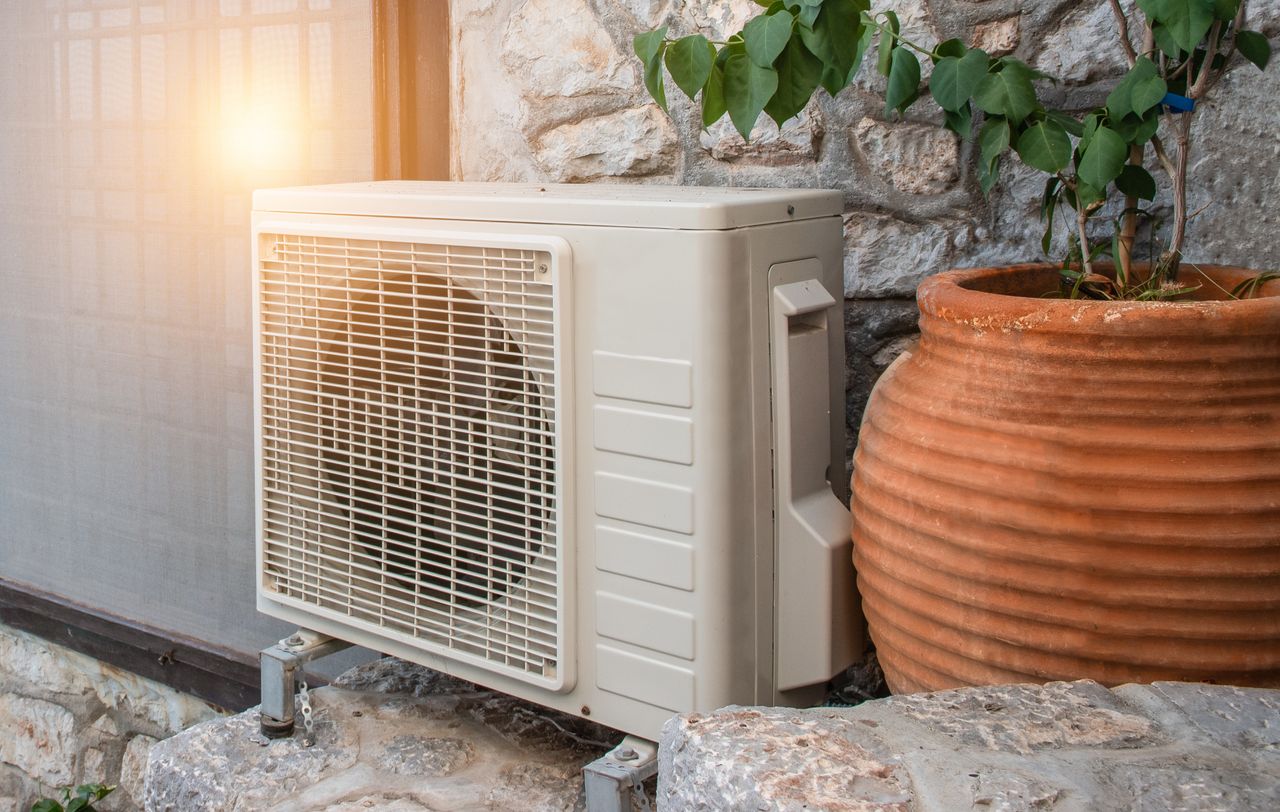 A heat pump outside a home